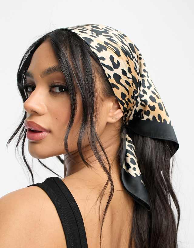 Vila satin beach head scarf in leopard print