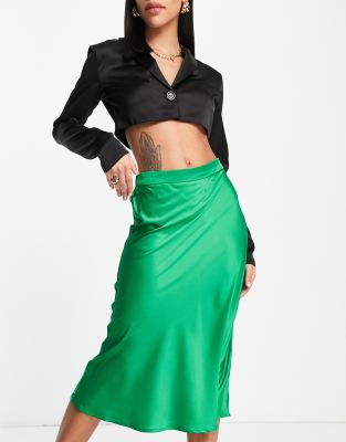 Green satin bias-cut midi skirt hotsell