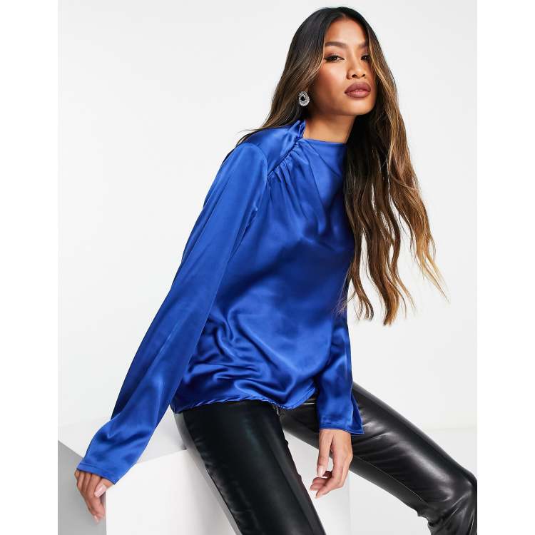 Satin blouse long deals sleeve