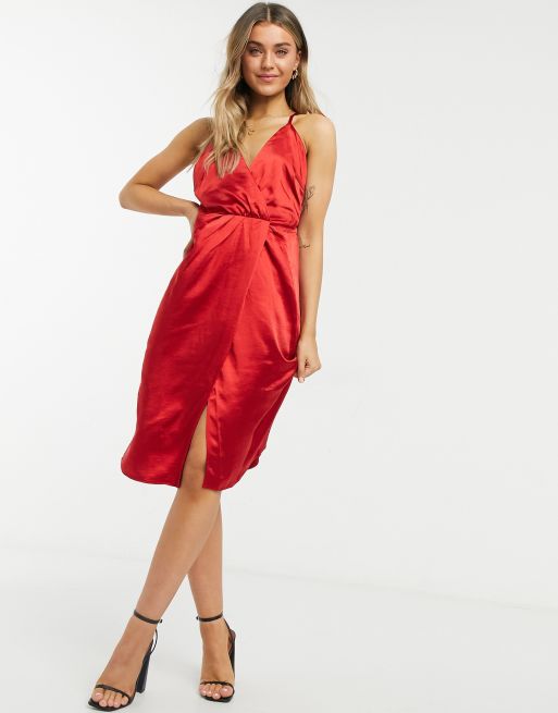 Red satin cami store dress