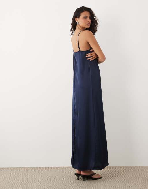 Vila satin cami maxi dress in navy, 4 of 4