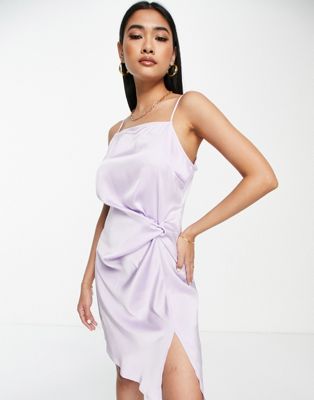 Vila satin cami mini dress with knot detail in lilac - ASOS Price Checker