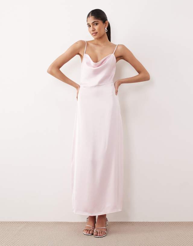 VILA satin cowl neck cami maxi dress in cherry blossom