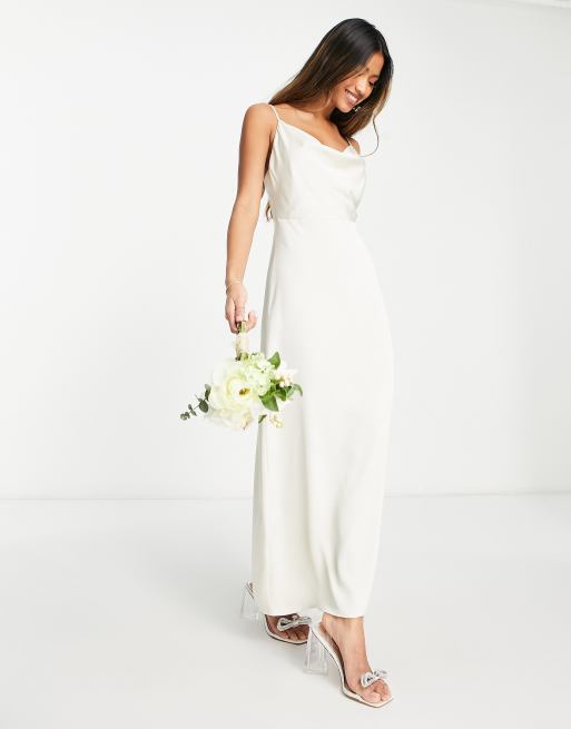 VILA satin cowl neck cami maxi dress in cream
