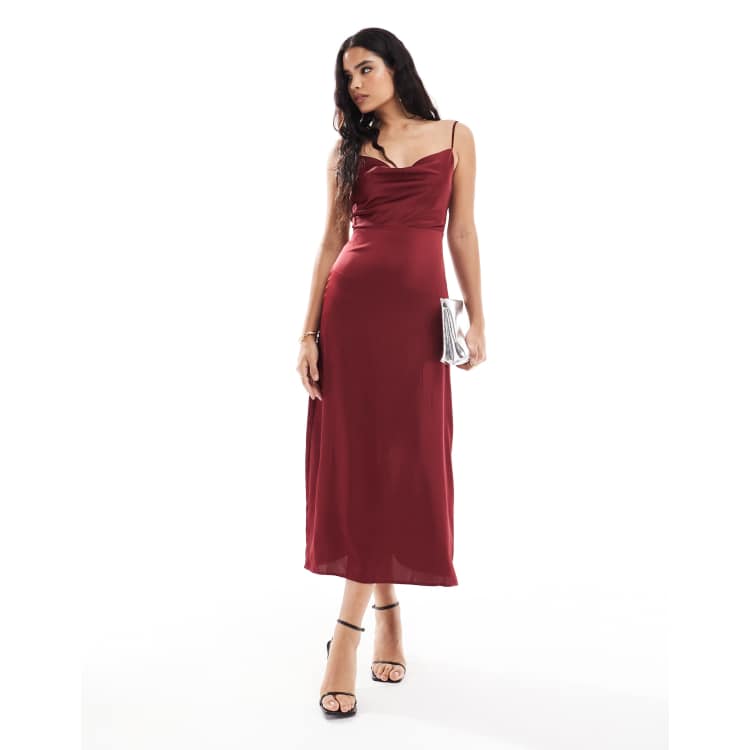【新品タグ付】CITYSHOP SATIN MAXI CAMI DRESS 38 Vila satin cowl neck maxi dress in black | ASOS