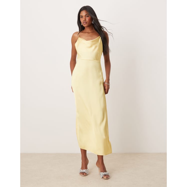 Vila satin cowl neck maxi dress in banana yellow ASOS