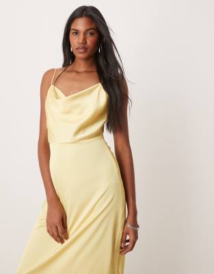 Vila satin cowl neck maxi dress in banana yellow | ASOS