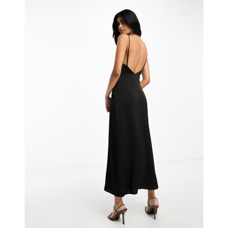 Vila satin midi cami dress in black