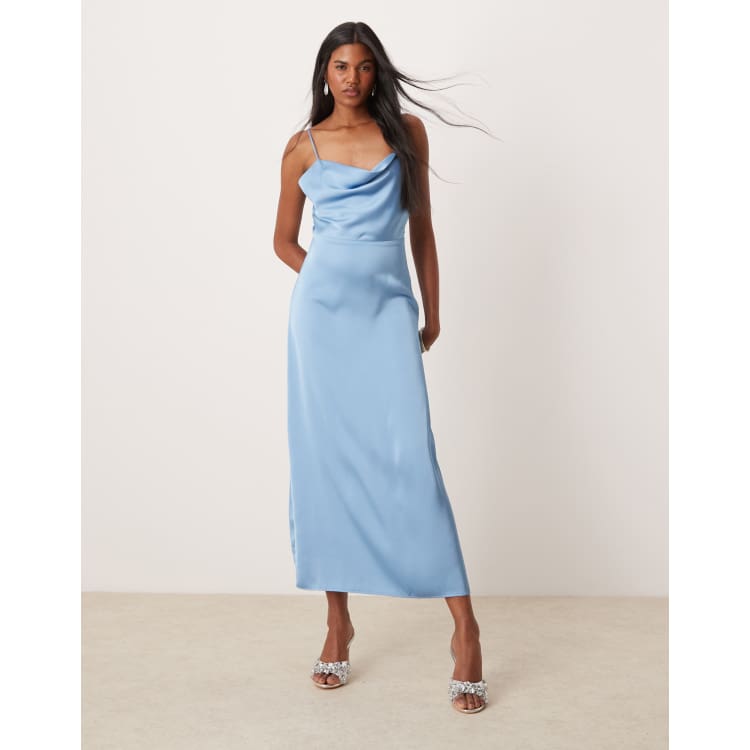 Satin Cowl Neck Slip Dress COWL NECK MAXI DRESS SEABREEZE  Wotzhotclothing