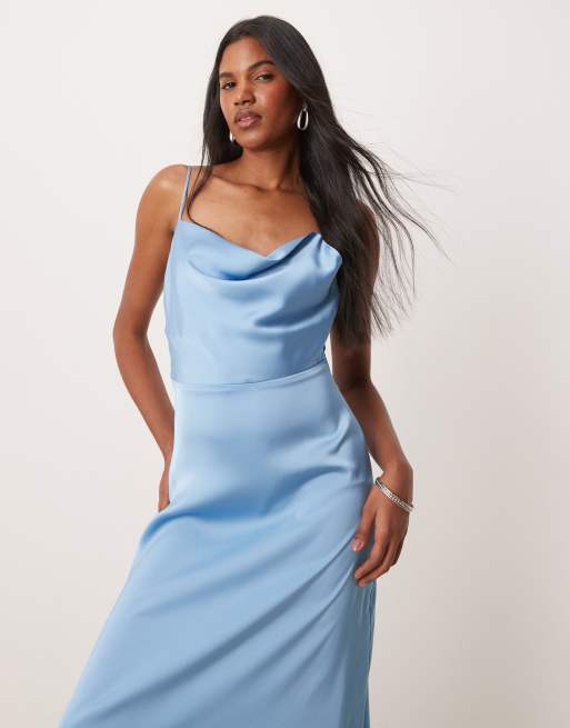 Vila satin cowl neck maxi dress in blissful blue