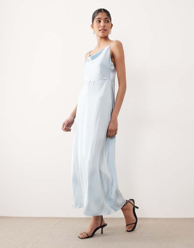 light blue cowl neck maxi dress VILA satin in Designers and Us Shop RPLIFE Cute Cartoon Frogs Width:Medium (M) up design at the