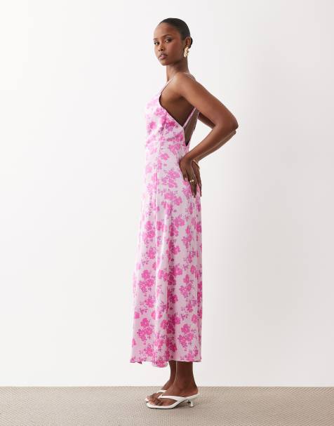 Vila satin cowl neck maxi dress in pale pink ditsy floral print - view 1