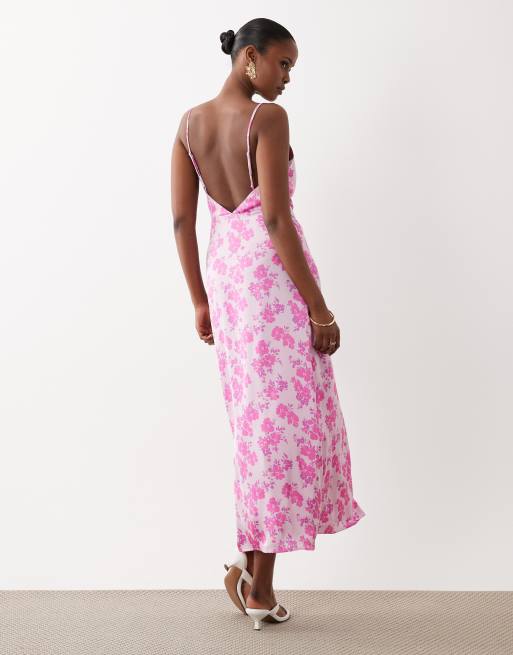 Vila satin cowl neck maxi dress in pale pink ditsy floral print, 4 of 4