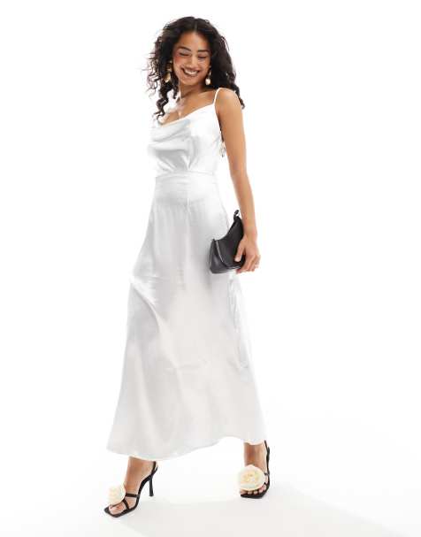 Vila satin cowl neck maxi dress in silver white - view 1