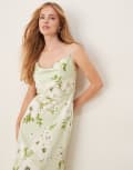 [Vila] Vila satin floral midi dress in pale green 38 Bok choy