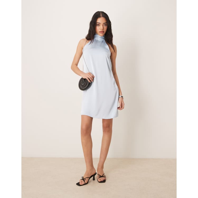 sachin and babi light blue dress White Satin Halter Mini Dress | Womens | X-Small (Available in S, M, L, Xl) | 100% Polyester