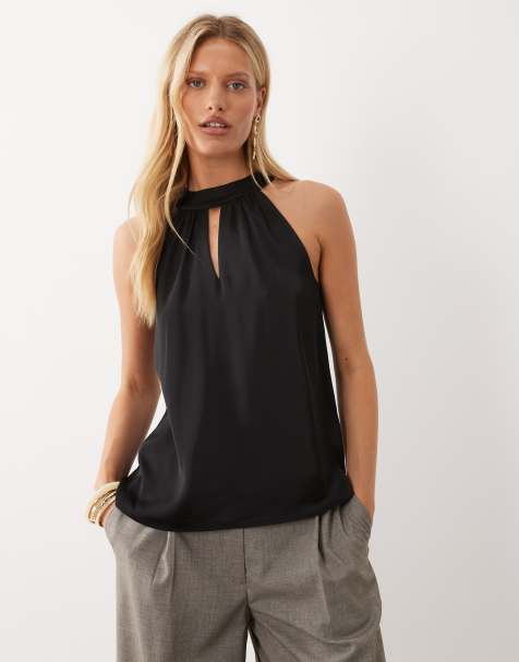 Vila satin halterneck-top i sort - view 1