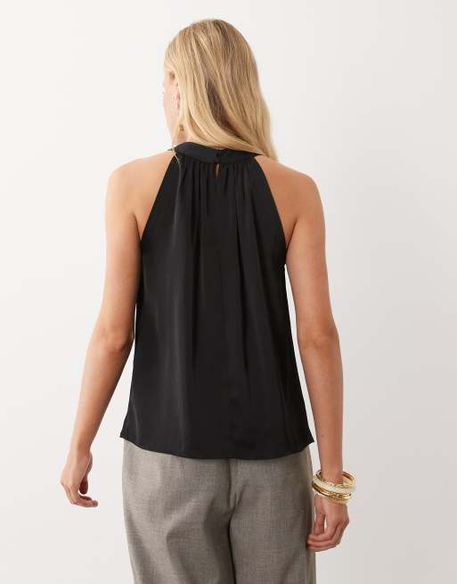 Vila satin halterneck-top i sort, 2 af 4