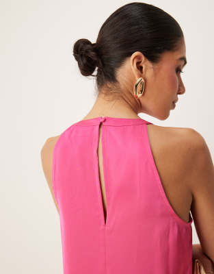 Vila Satin High Neck Maxi Dress In Pink