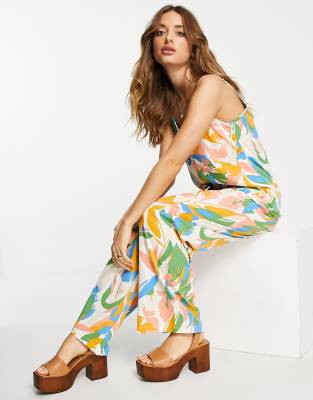 Vila - Satin-Jumpsuit mit abstraktem Muster-Bunt