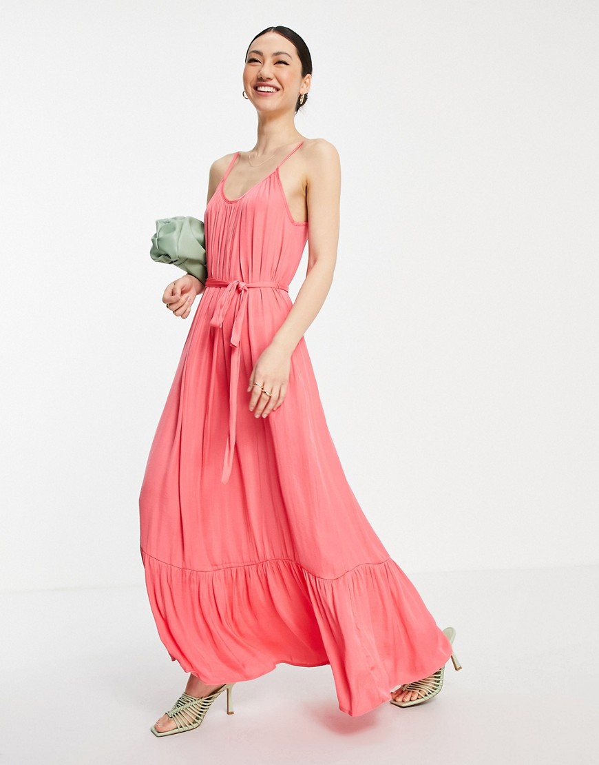 Vila Satin Maxi Cami Dress In Coral-pink | ModeSens