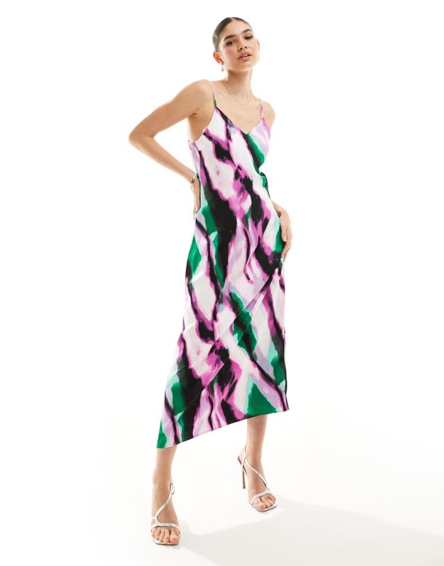 Vila - satin maxi cami dress in purple and green zebra