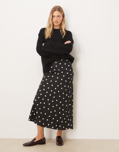 Vila satin maxi skirt in black and white polka dot print - view 1
