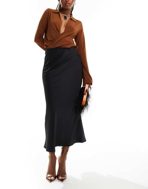 Vila satin maxi skirt in black - view 1