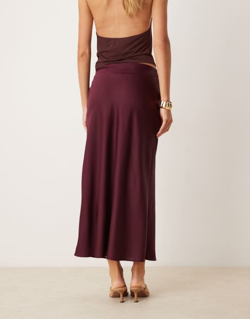 Vila satin maxi skirt in burgundy