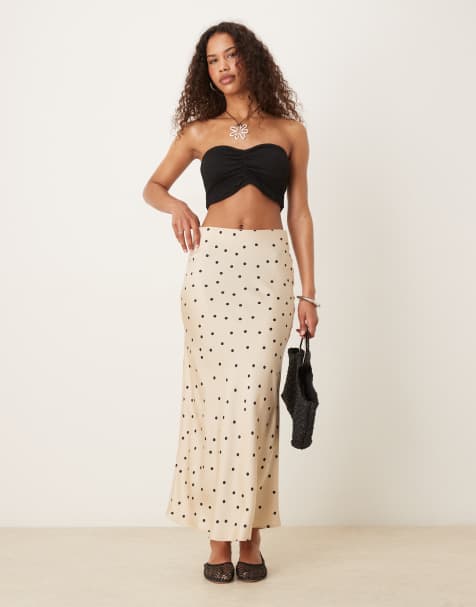Vila satin maxi skirt in champagne spot - view 1