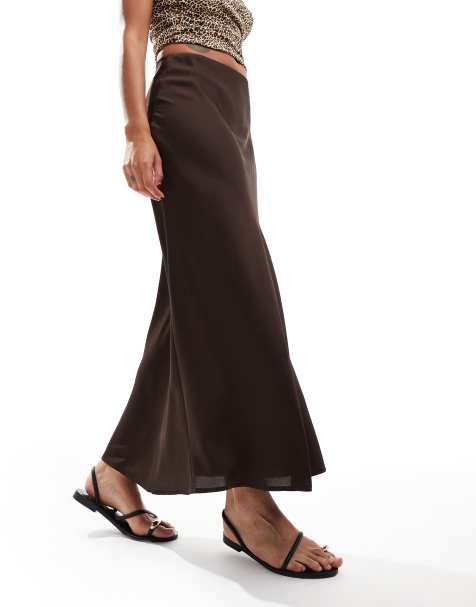Vila satin maxi skirt in chocolate brown - view 1