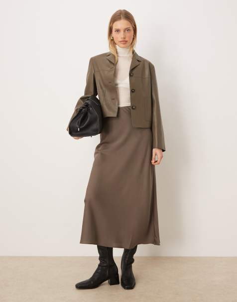 VILA satin maxi skirt in falcon - view 1