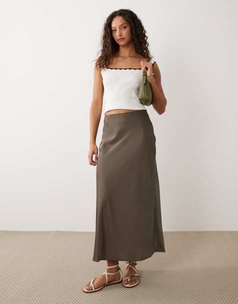 Vila satin maxi skirt in falcon