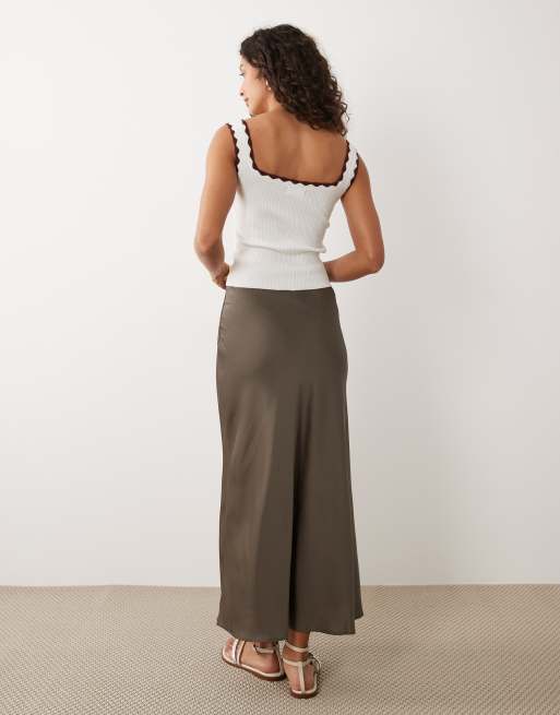 VILA satin maxi skirt in falcon, 4 of 5