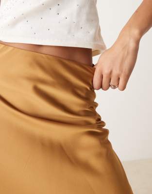 Vila Satin Maxi Skirt In Brown