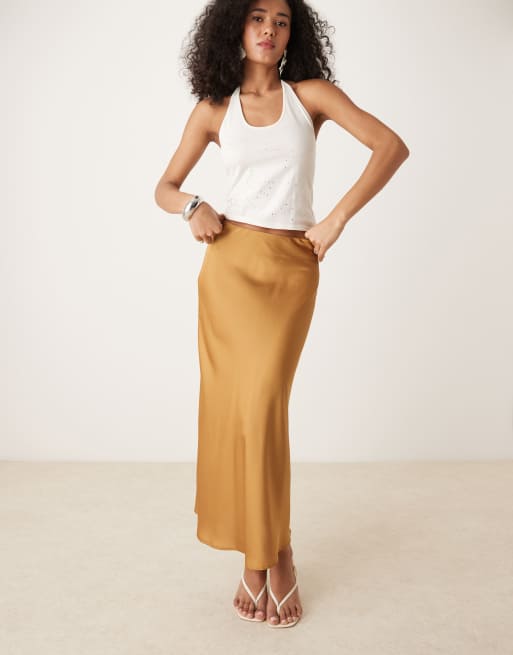 VILA satin maxi skirt in light brown, 5 of 5