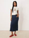 [Vila] VILA satin maxi skirt in navy 42 Navy blazer