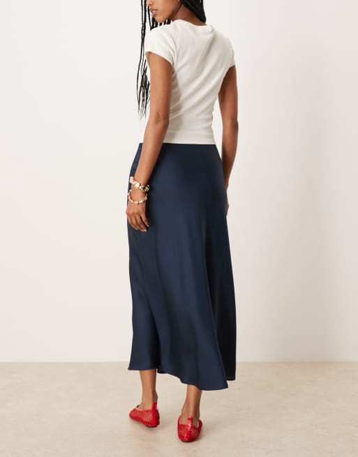 Vila satin maxi skirt in navy
