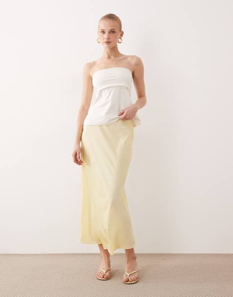 Vila satin maxi skirt in pastel yellow - view 1