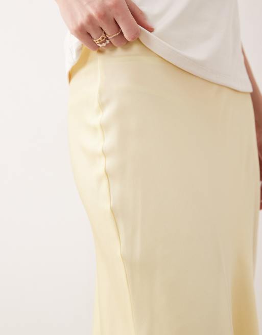 VILA satin maxi skirt in pastel yellow