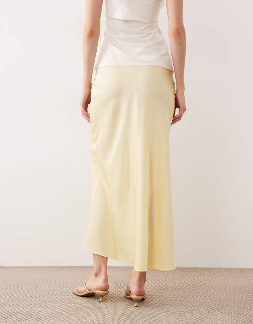 VILA satin maxi skirt in pastel yellow