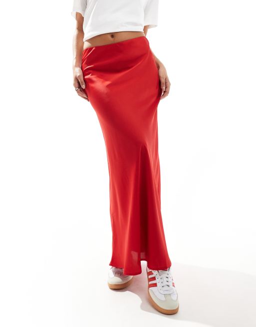 Vila satin maxi skirt in red