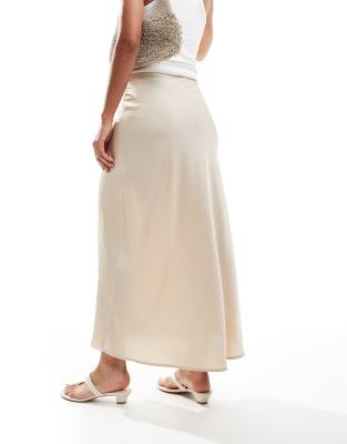 Vila satin maxi skirt in sand