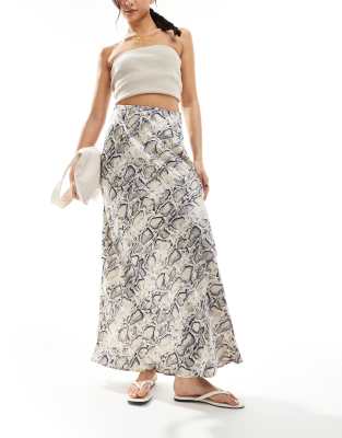 Vila Satin Maxi Skirt In Snake Skin Print-white In Multi