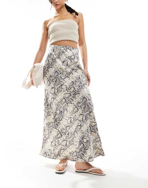 Vila satin maxi skirt in snake skin print - view 1