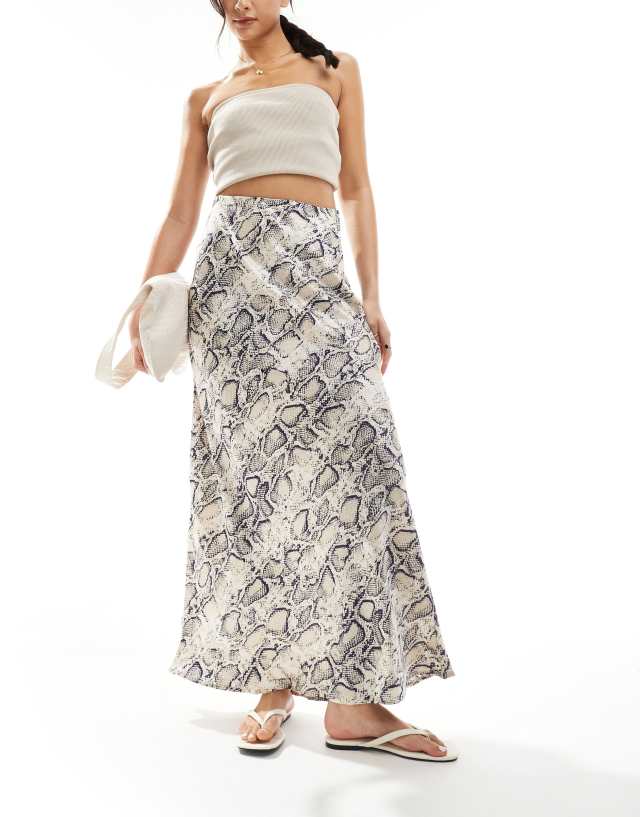 Vila - satin maxi skirt in snake skin print