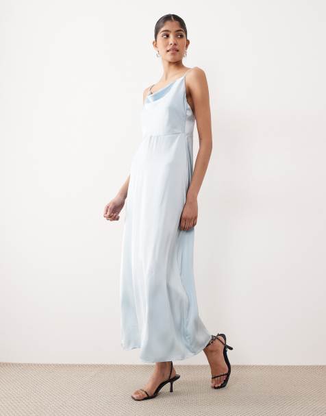 VILA – Satin-Maxikleid in Hellblau mit Wasserfallausschnitt - view 1