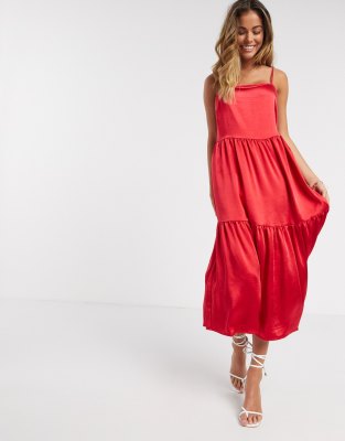 Vila satin midi dress with cami sleeves 