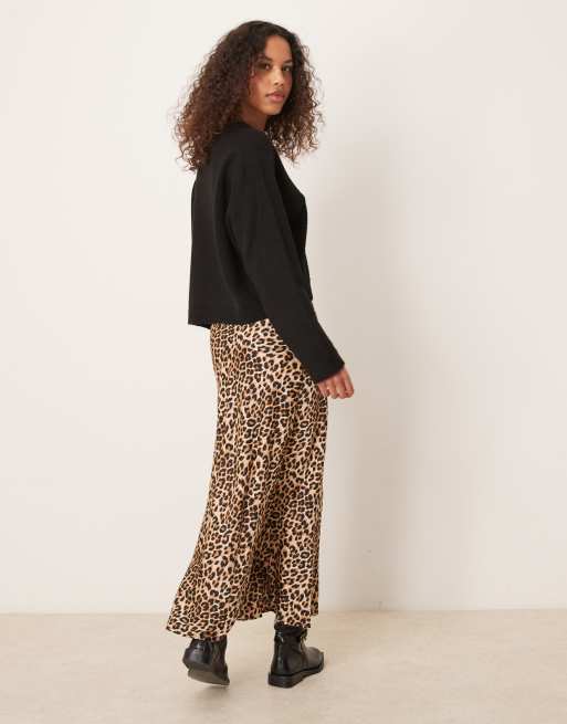 VILA satin midi skirt in leopard print