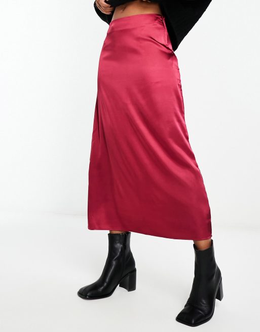 Vila satin midi skirt in red